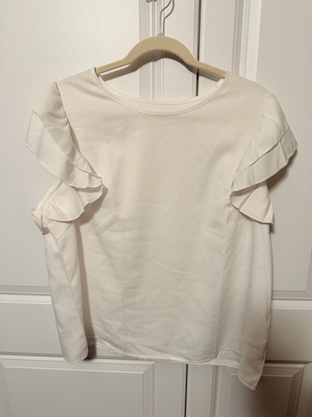 SHEIN Cream Ruffle Sleeve Blouse